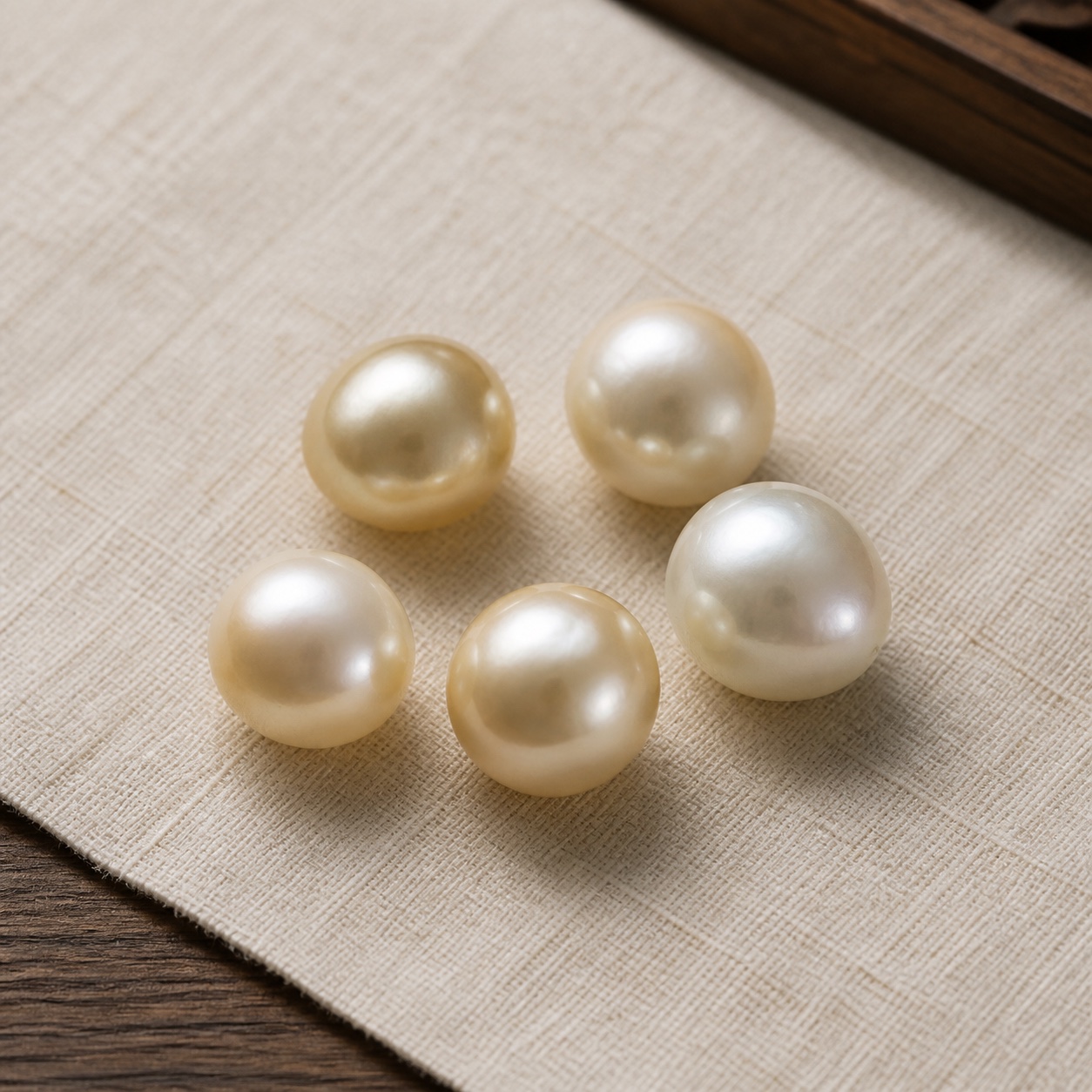 Five large cream and pale gold South Sea pearls