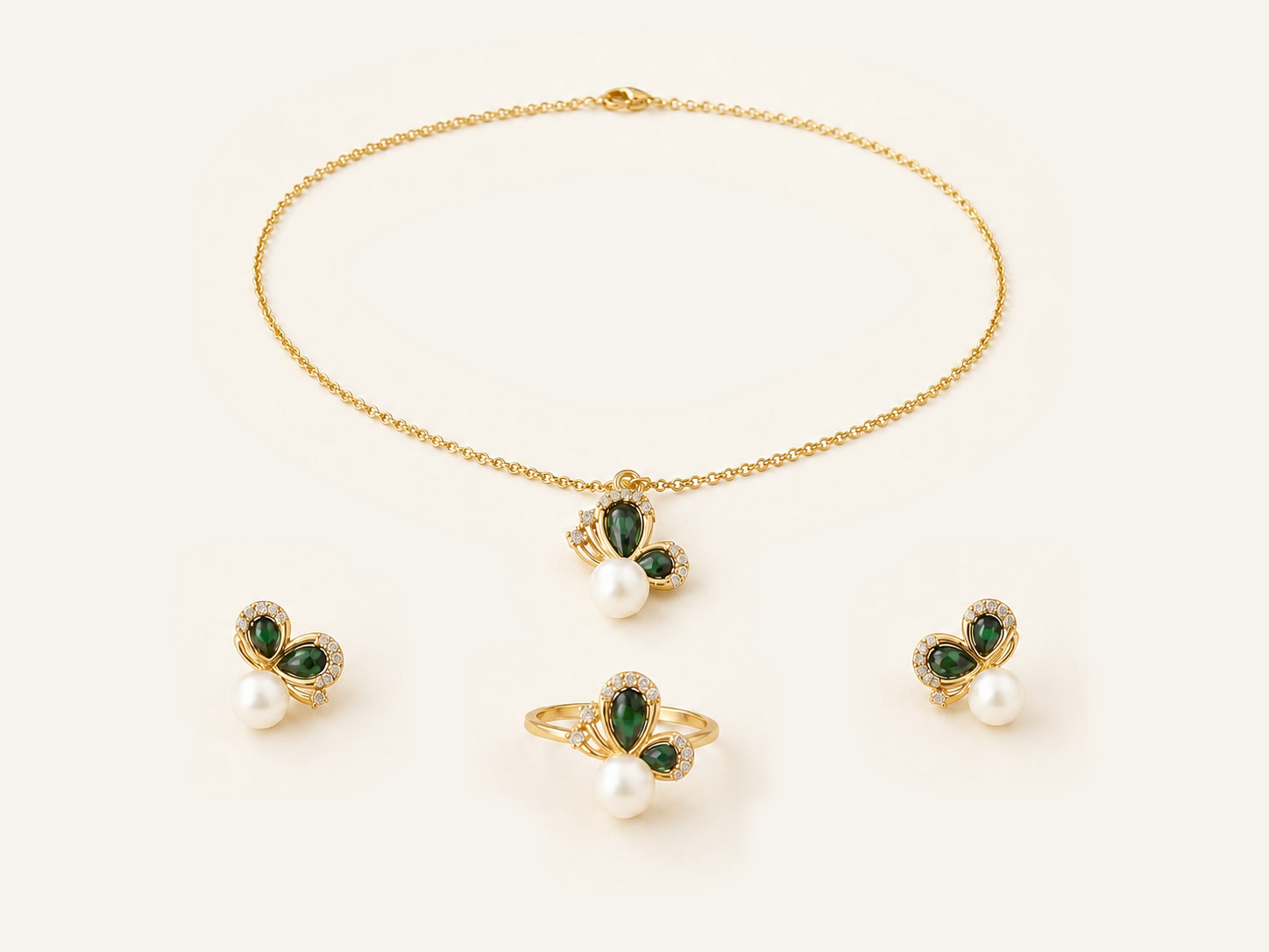 Green Stone Bow Set